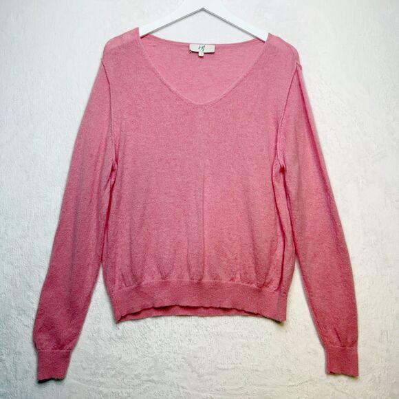 JEFF Alpaca Wool V-Neck Sweater Flamingo Pink Barbiecore Girly Preppy Sz 3/L - Picture 1 of 6
